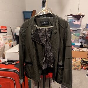 GUESS Quilted Faux Leather Jacket in Olive